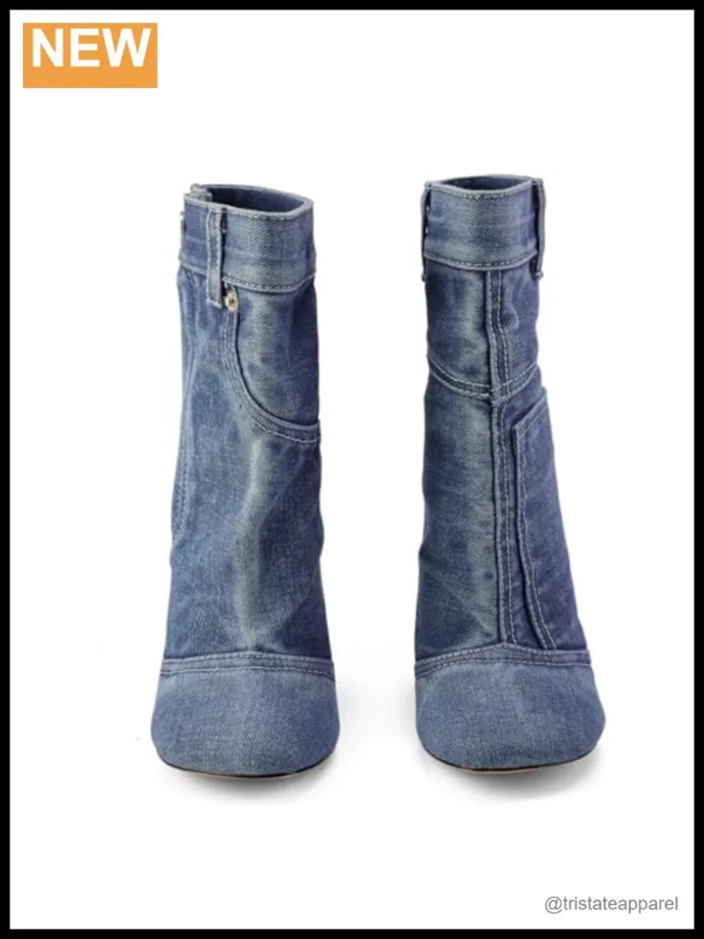 Women's Denim Ankle Booties High Heel Square Toe Retro Western Zip